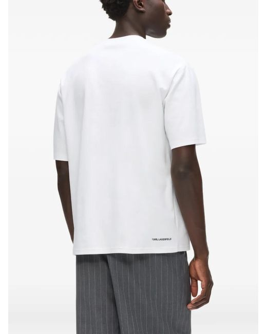 Karl Lagerfeld White Pinstripe Pocket T-Shirt for men