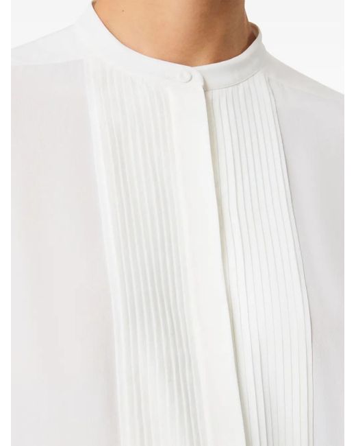 Another Tomorrow White Pleated Tuxedo Shirt