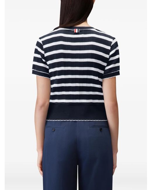 Thom Browne Blue Striped Scallop-Edge T-Shirt