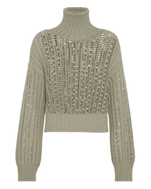 Brunello Cucinelli Green Turtleneck Cashmere Sweater