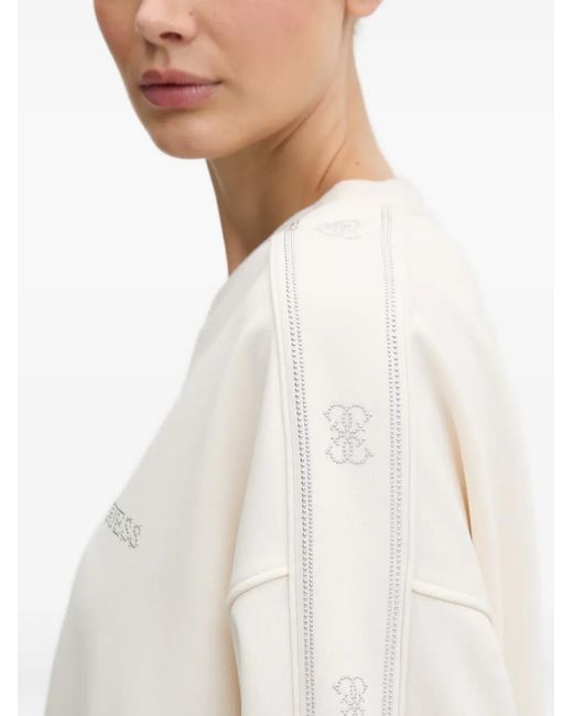 Guess White Octavia Rhinestone-Logo Tape-Detail Sweatshirt