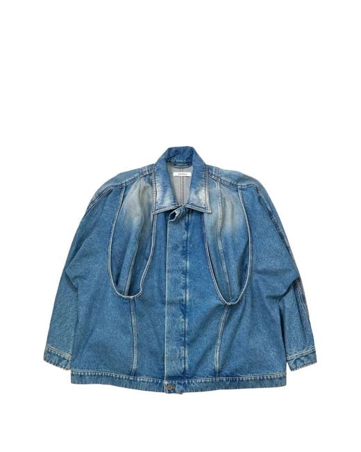 Torishéju Blue Washed Draped-Detail Denim Jacket