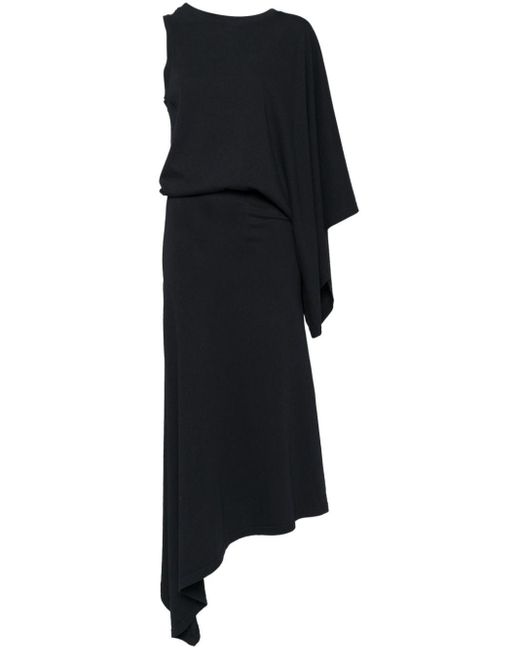 A.W.A.K.E. MODE Black Draped One-sleeve Dress