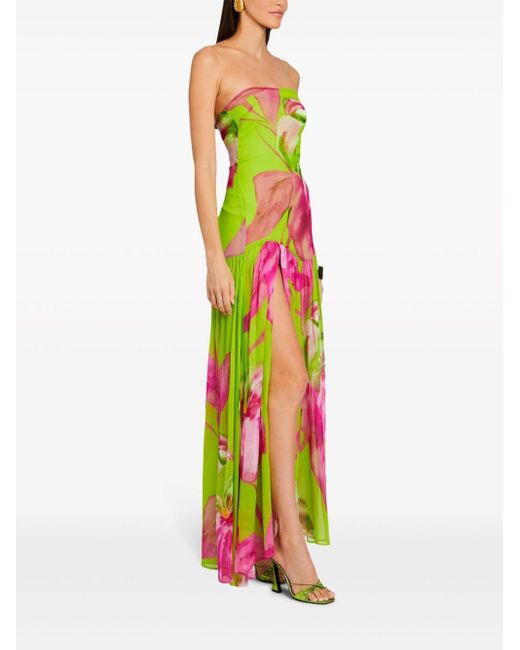 retroféte Green Marisol Floral-print Silk Maxi Dress
