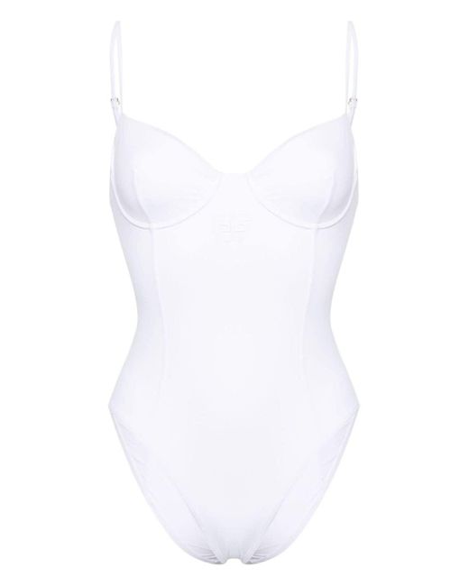 Elisabetta Franchi White Logo-embroidered Bustier Swimsuit