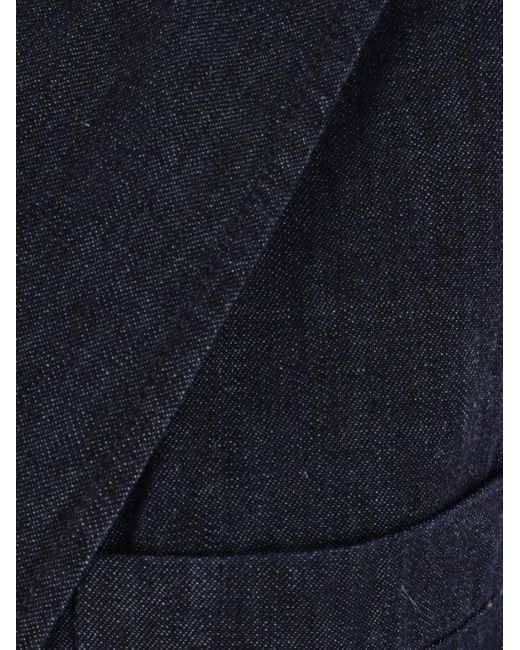 Aspesi Blue Double-Breasted Denim Blazer