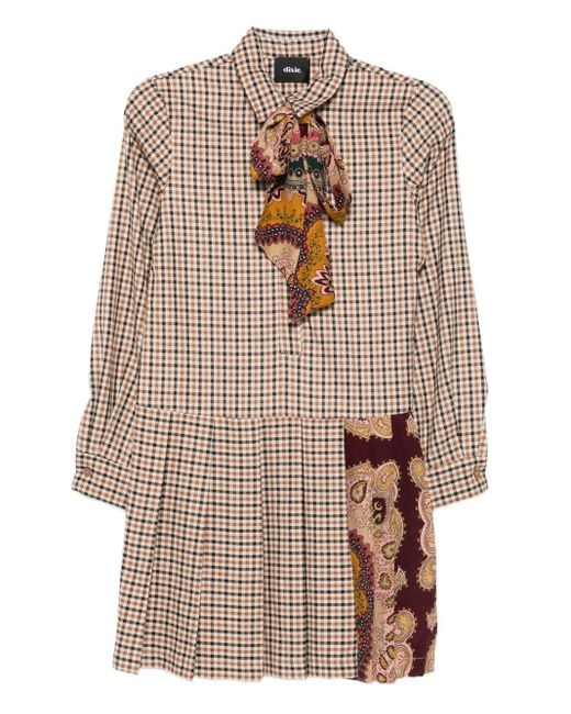 Dixie Brown Checked Paisley-Paneled Mini Dress