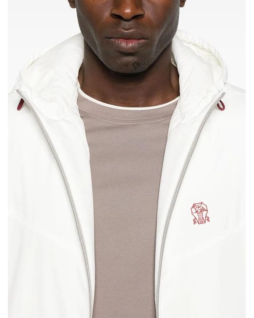Brunello Cucinelli White Hooded Waistcoat for men