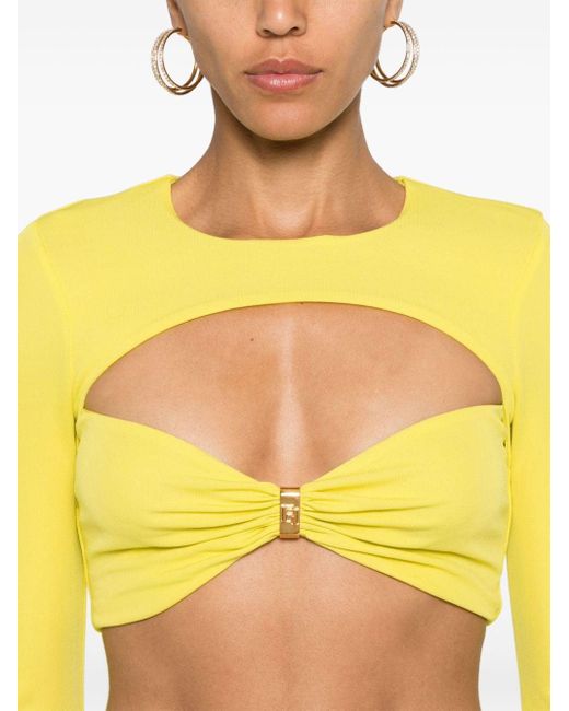 Elisabetta Franchi Yellow Cut-out Cropped Top