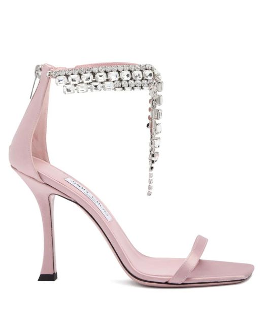 Jimmy Choo Pink 100Mm Verity Strass Satin Sandals