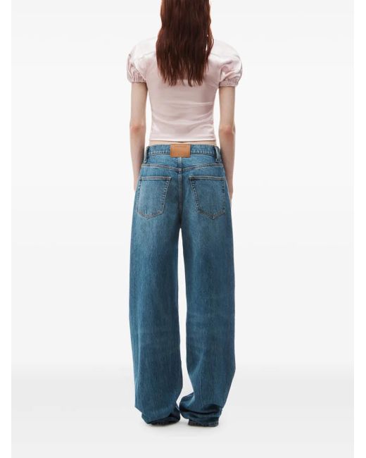 Alexander Wang Blue Distressed Balloon Jeans With Laser-Lifted Logo