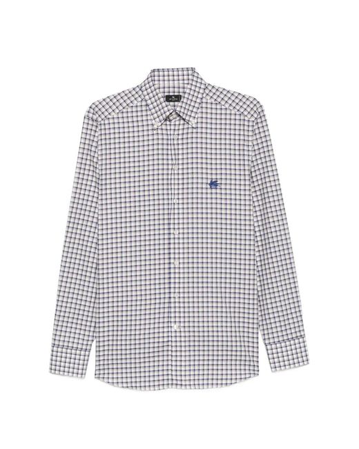 Etro White Check-Pattern Button-Down Shirt for men
