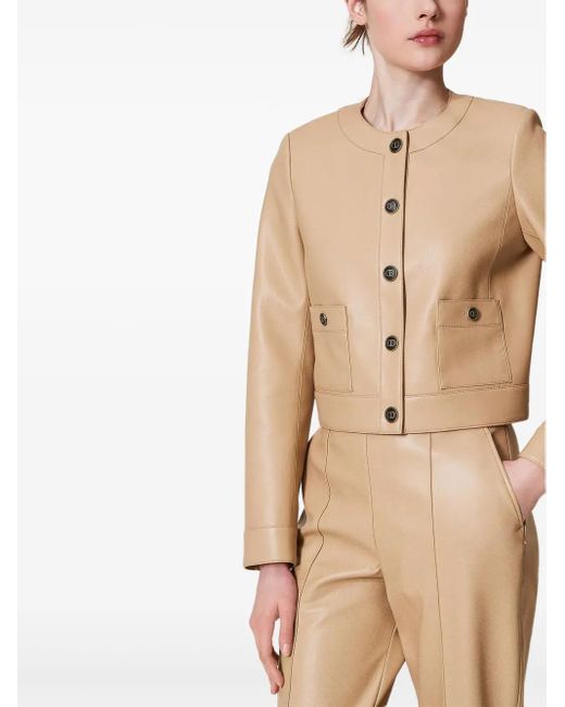 Twinset Natural Nappa Effect Jacket With Oval-T Buttons