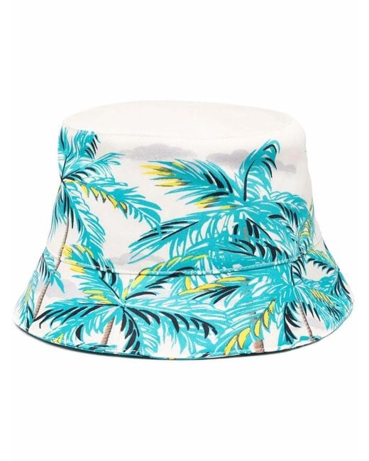 Palm Angels Blue Palm-Print Bucket Hat