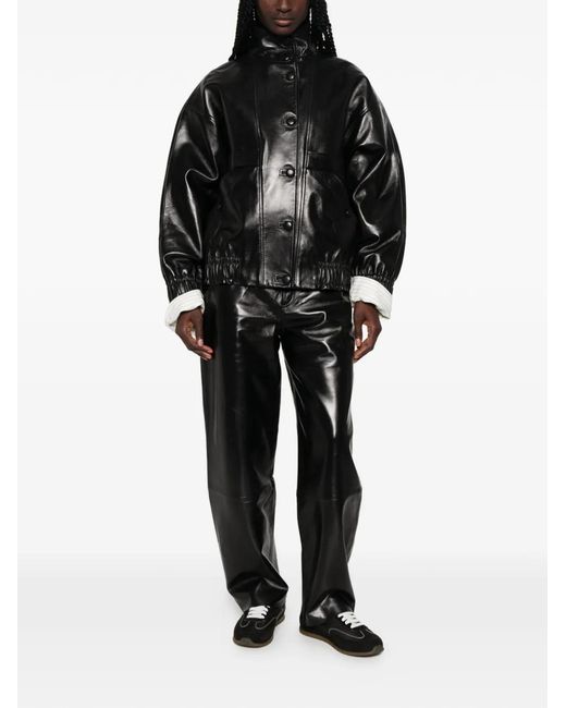 Sandro Black Oversized Leather Jacket