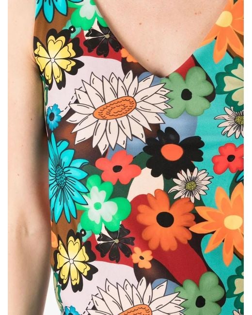 Amir Slama Blue Floral-Print V-Neck Vest Top