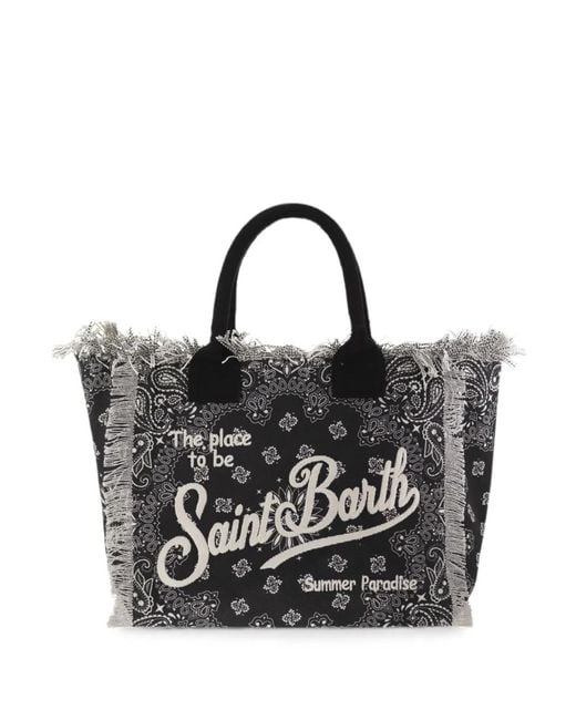 Mc2 Saint Barth Black Bandana-Print Fringed Tote Bag