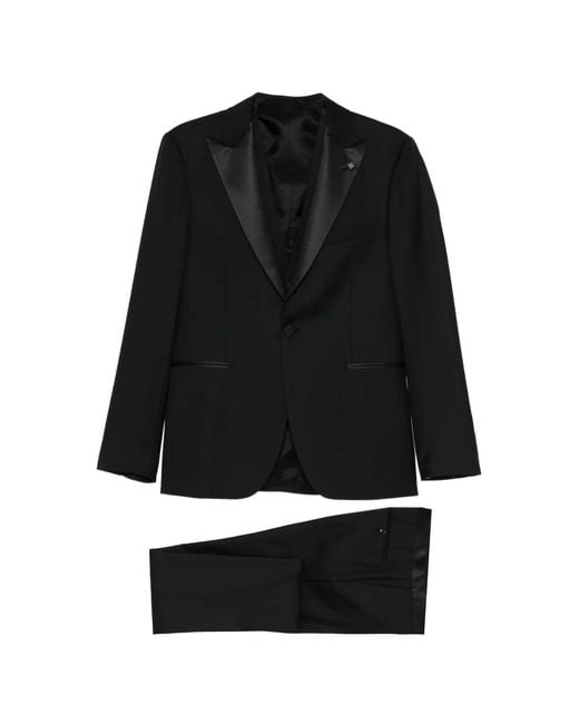 Tagliatore Black Satin-Trim Suit for men