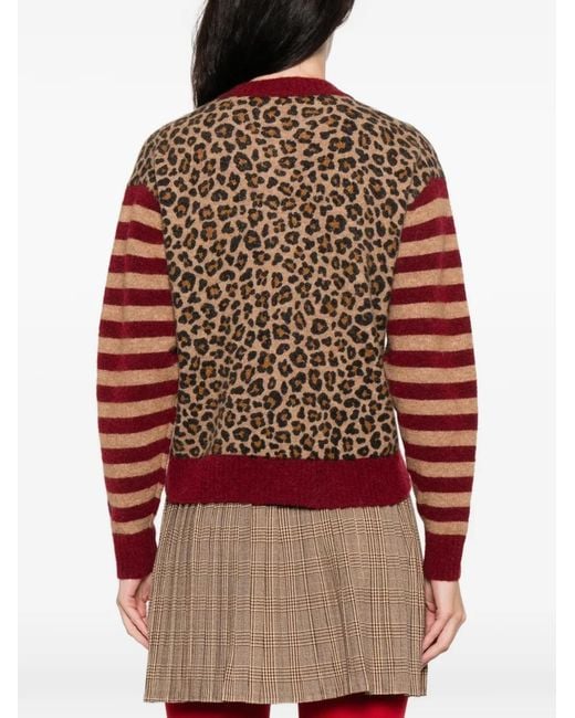 Mc2 Saint Barth Red Heidi Leopard Striped Cardigan