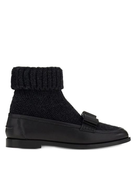 Ferragamo Black Vara Bow Sock-Ankle Loafers