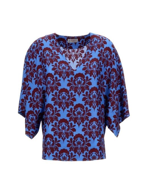 Alberto Biani Blue Floral Round Neck Shirt
