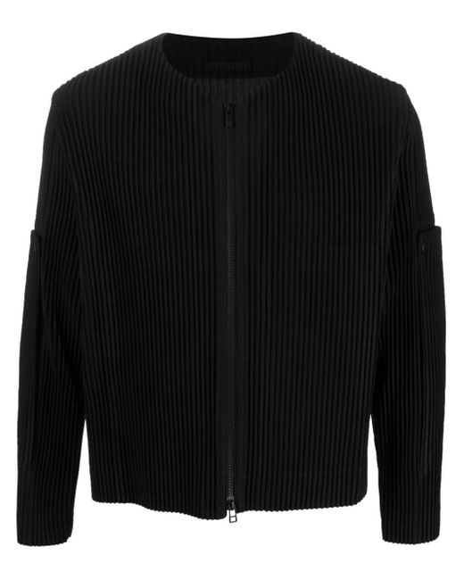 Homme Plissé Issey Miyake Unfold Pleated Zip-up Jacket in Black