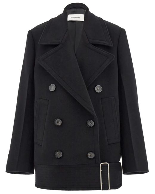 Ferragamo Black Brushed-Finish Peacoat