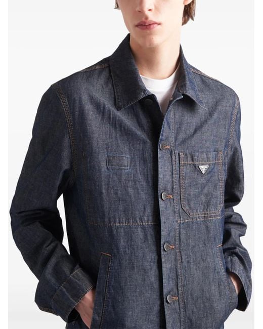 Prada Blue Triangle-Logo Shirt Jacket for men