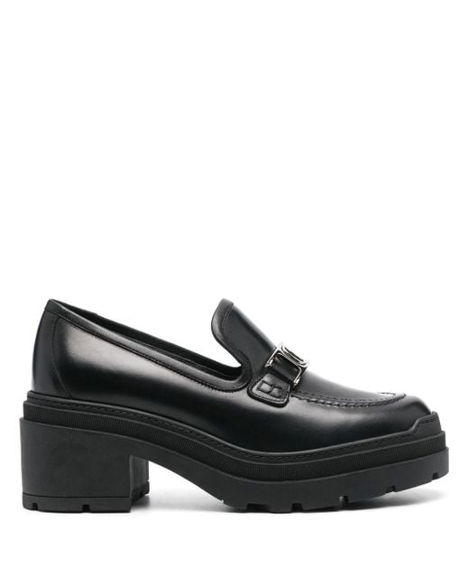 Ferragamo Vara Chain Leather 40mm Loafers in Black | Lyst