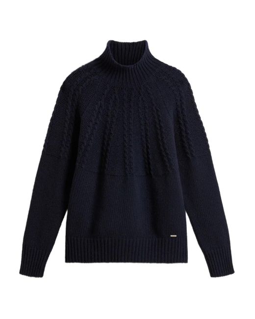 Woolrich Blue Cable-Knit Turtleneck Jumper