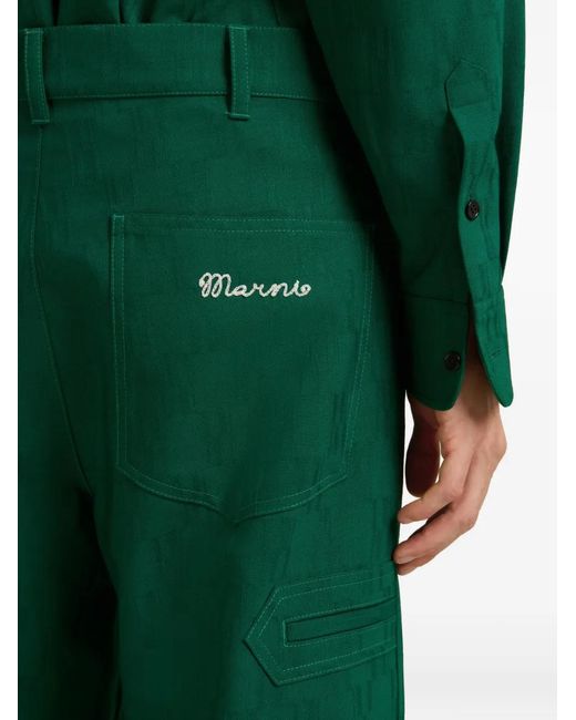 Marni Green Pocket Belt-Loop Trousers for men