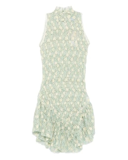 Roberta Einer White Floral-Lace High-Neck Mini Dress