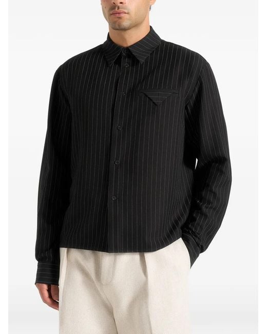 Manière De Voir Black Arlo Pinstripe Cropped Long Sleeve Shirt for men