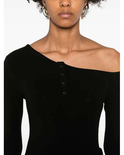 ELEH Black One-Shoulder-Top mit Knöpfen