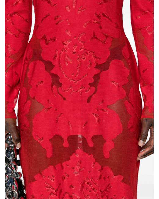 Alexander McQueen Red Damask-jacquard Silk Dress