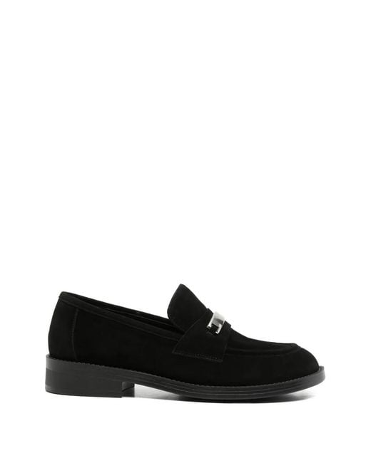 ADRIANNA FERETTI Black Plaque-Detail Suede Loafers