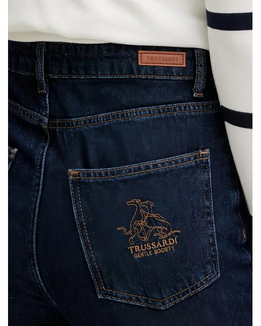 Trussardi Blue Logo-Embroidered Jeans