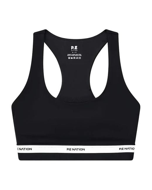 P.E Nation Black Avant Racerback Logo-Band Sports Bra