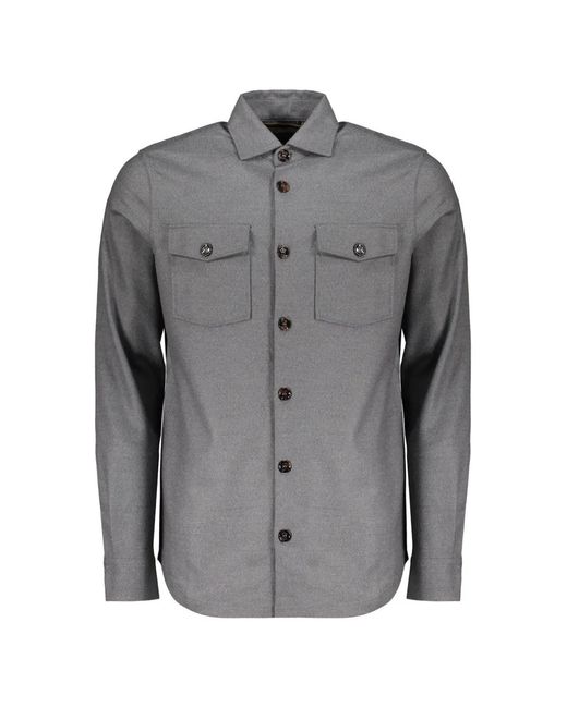 Moorer Gray Button-Up Chest-Pocket Shirt for men