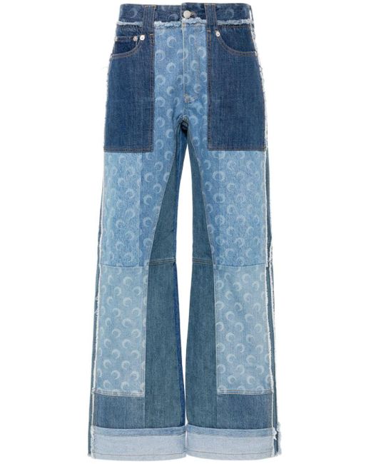 MARINE SERRE Blue Gerade Jeans im Patchwork-Look