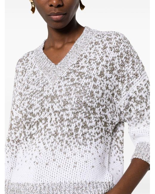 Peserico White Sequin-embellished Knitted Jumper