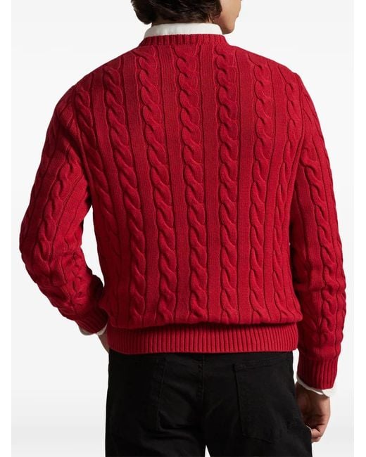 Polo Ralph Lauren Red Cable-Knit Crew-Neck Sweater for men