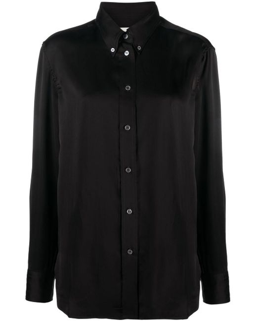 Studio Nicholson Long-sleeve Satin Shirt in Black | Lyst