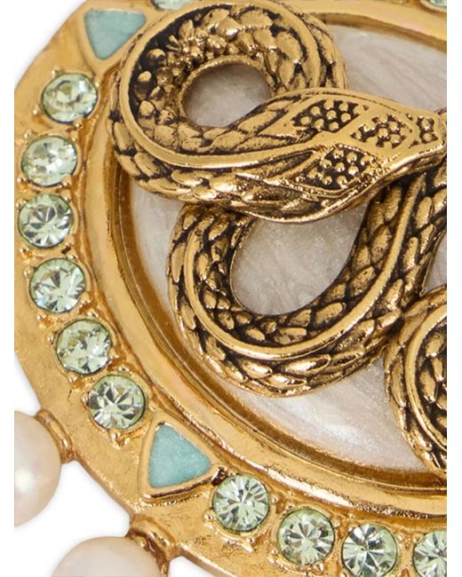 Roberto Cavalli Metallic Snake-Motif Pearl-Embellished Earrings