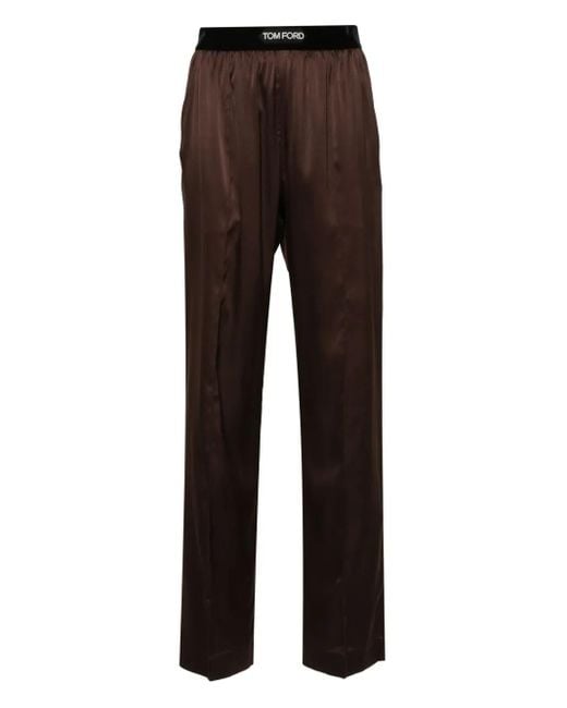 Tom Ford Brown Satin Silk Pajama Pants