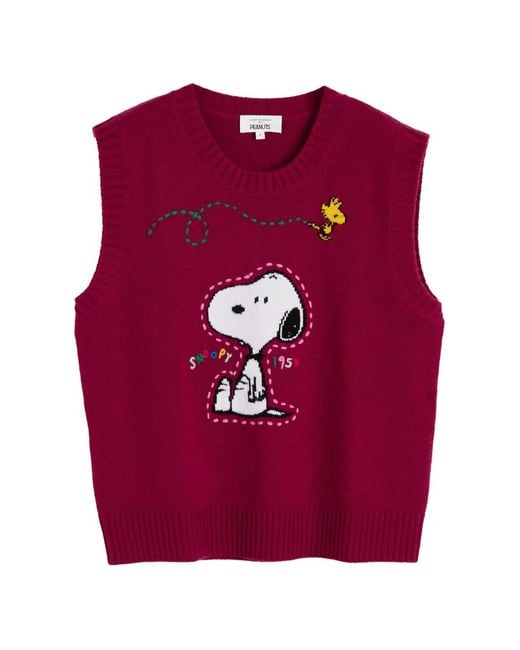 Chinti & Parker Pink Snoopy Intarsia-Knit Vest
