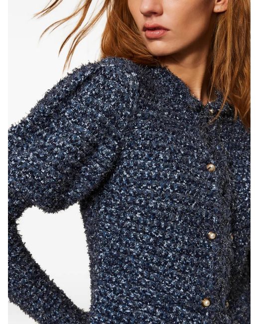 Twinset Blue Jacquard Knit Fitted Jacket With Lurex