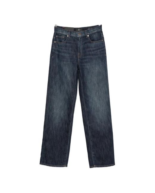 7 For All Mankind Blue Stovepipe Belt-Loop Jeans