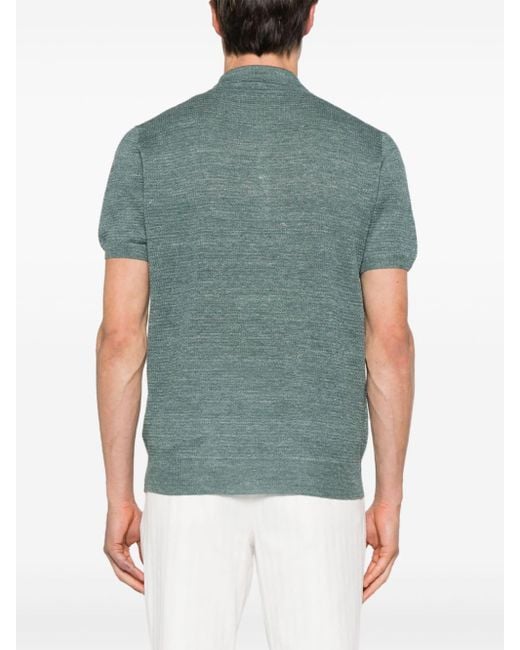 Corneliani Green Speckle-knit Polo Shirt for men