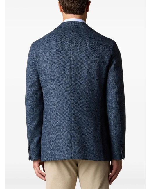 Brooks Brothers Blue Herringbone-Pattern Single-Breasted Blazer for men